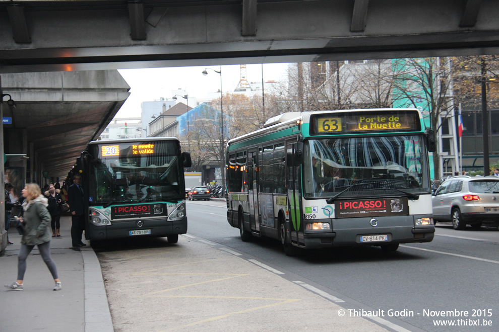 Bus 8150 (CV-614-PK) sur la ligne 63 (RATP) à Gare de Lyon (Paris)