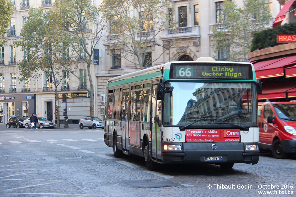 Bus 8517 (628 QKW 75) sur la ligne 66 (RATP) à Havre - Caumartin (Paris)