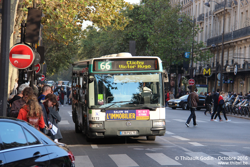 Bus 8272 (238 PXS 75) sur la ligne 66 (RATP) à Havre - Caumartin (Paris)