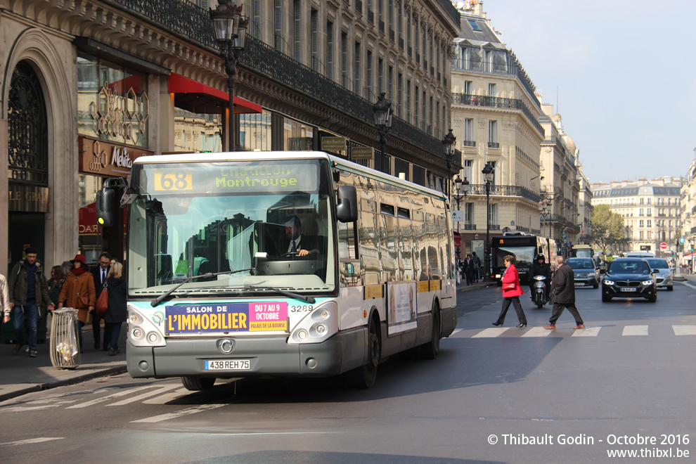 Bus 3289 (438 REH 75) sur la ligne 68 (RATP) à Opéra (Paris)