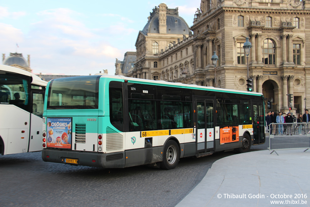 Bus 3274 (508 REE 75) sur la ligne 68 (RATP) à Musée du Louvre (Paris)