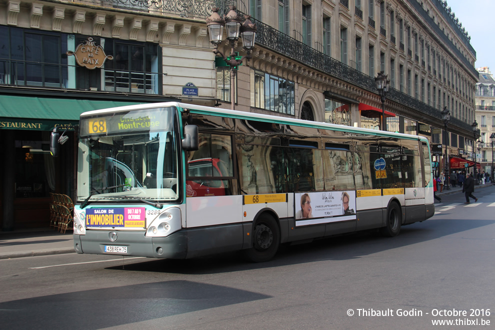 Bus 3289 (438 REH 75) sur la ligne 68 (RATP) à Opéra (Paris)