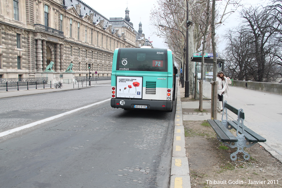 Bus 3540 (AB-618-VB) sur la ligne 72 (RATP) à Pont du Carrousel (Paris)