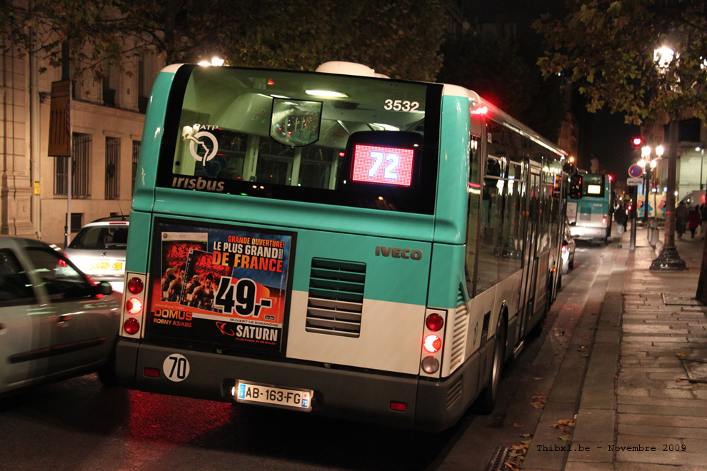 Bus 3532 (AB-163-FG) sur la ligne 72 (RATP) à Châtelet (Paris)