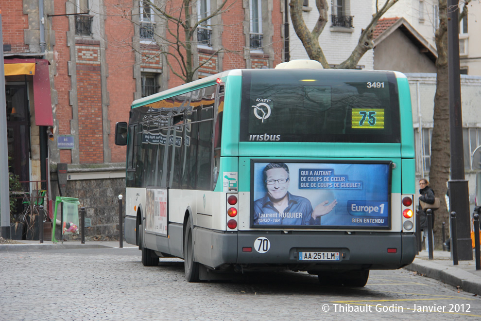 Bus 3491 (AA-251-LM) sur la ligne 75 (RATP) à Danube (Paris)