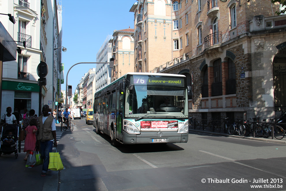 Bus 3164 (338 QXC 75) sur la ligne 76 (RATP) à Charonne (Paris)