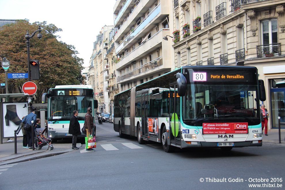 Bus 4744 (BN-118-BD) sur la ligne 80 (RATP) à Jules Joffrin (Paris)