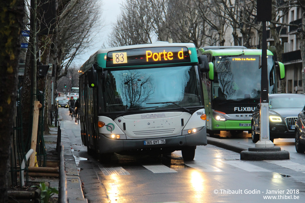 Bus 9366 (365 QYT 75) sur la ligne 83 (RATP) à Solférino (Paris)