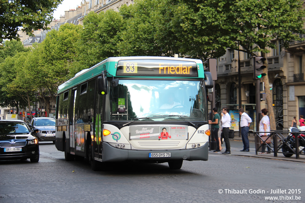 Bus 9362 (655 QYS 75) sur la ligne 83 (RATP) à Haussmann (Paris)