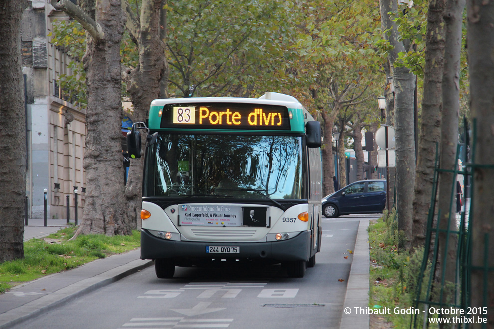Bus 9357 (244 QYQ 75) sur la ligne 83 (RATP) à Port-Royal (Paris)