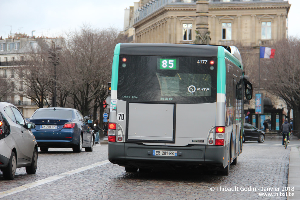 Bus 4177 (ER-281-RB) sur la ligne 85 (RATP) à Châtelet (Paris)