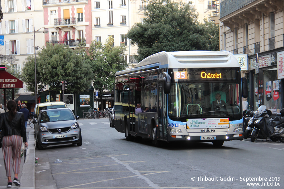 Bus 4178 (ES-906-JW) sur la ligne 85 (RATP) à Le Peletier (Paris)