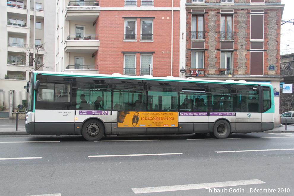 Bus 3100 (666 QWD 75) sur la ligne 87 (RATP) à Dugommier (Paris)