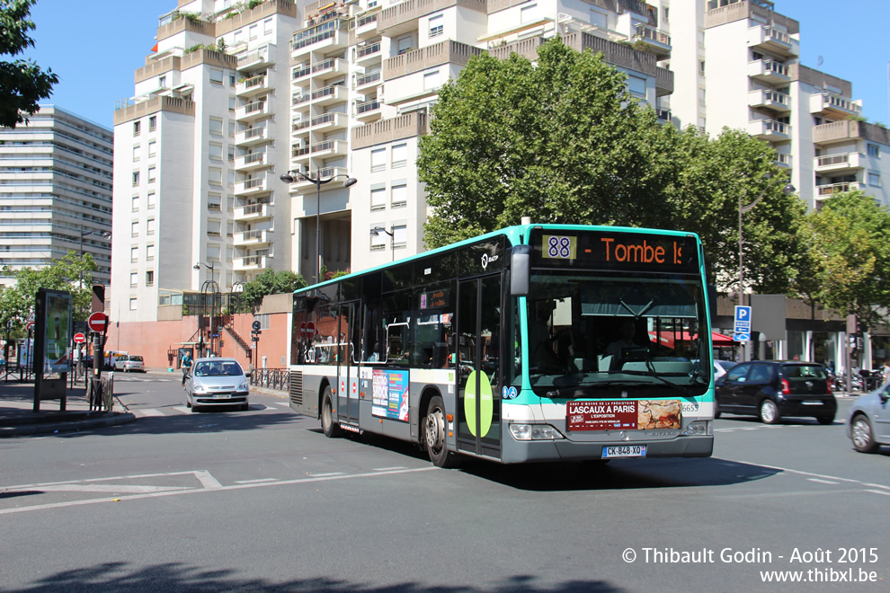 Bus 6655 (CK-848-XQ) sur la ligne 88 (RATP) à Gaîté (Paris)