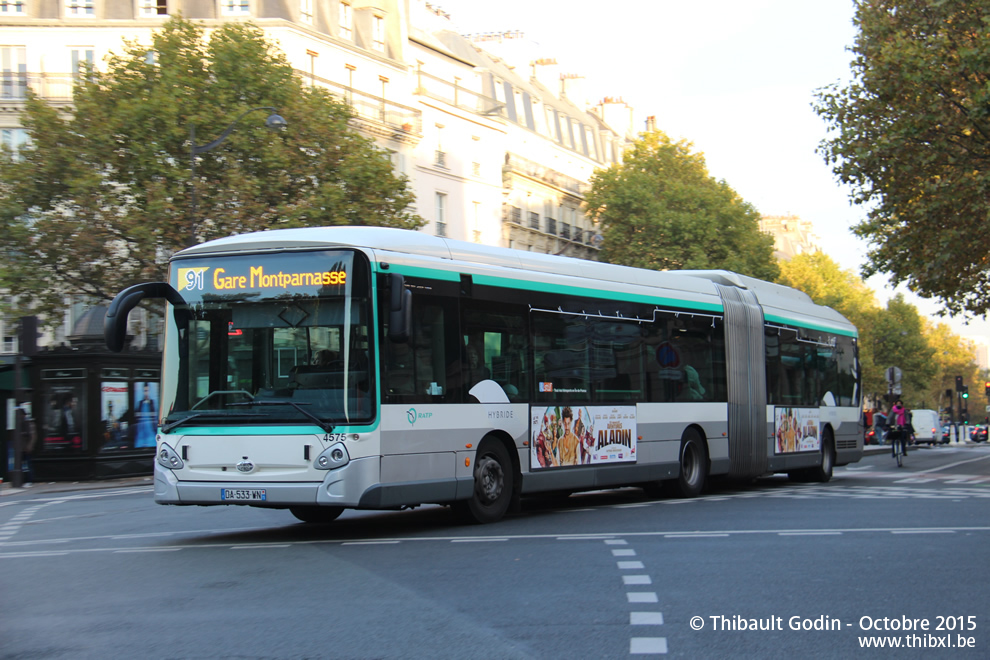 Bus 4575 (DA-533-WN) sur la ligne 91 (RATP) à Port-Royal (Paris)