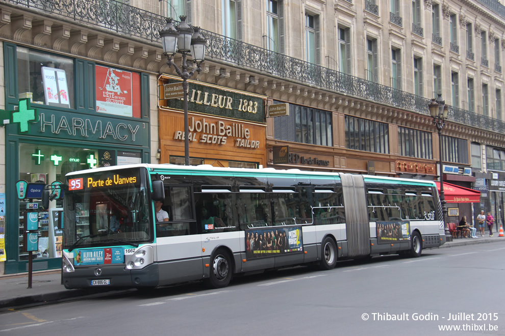 Bus 1662 (CX-886-GL) sur la ligne 95 (RATP) à Opéra (Paris)