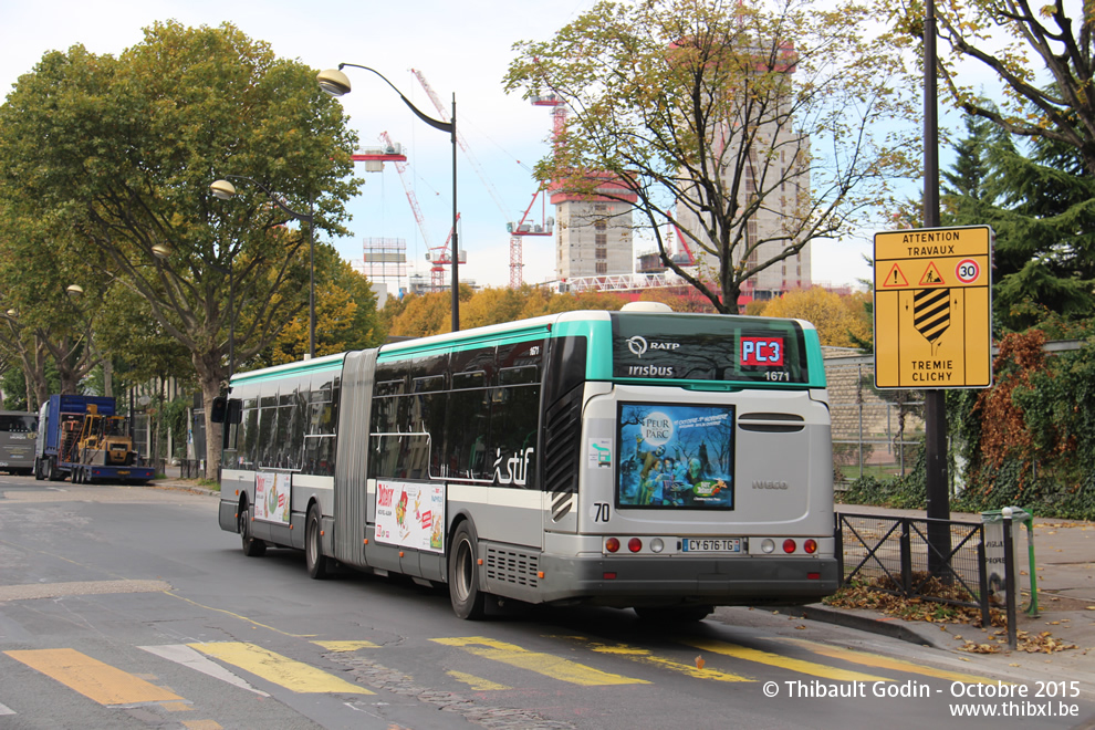 Bus 1671 (CY-676-TG) sur la ligne 99 (PC3 - RATP) à Porte Pouchet (Paris)