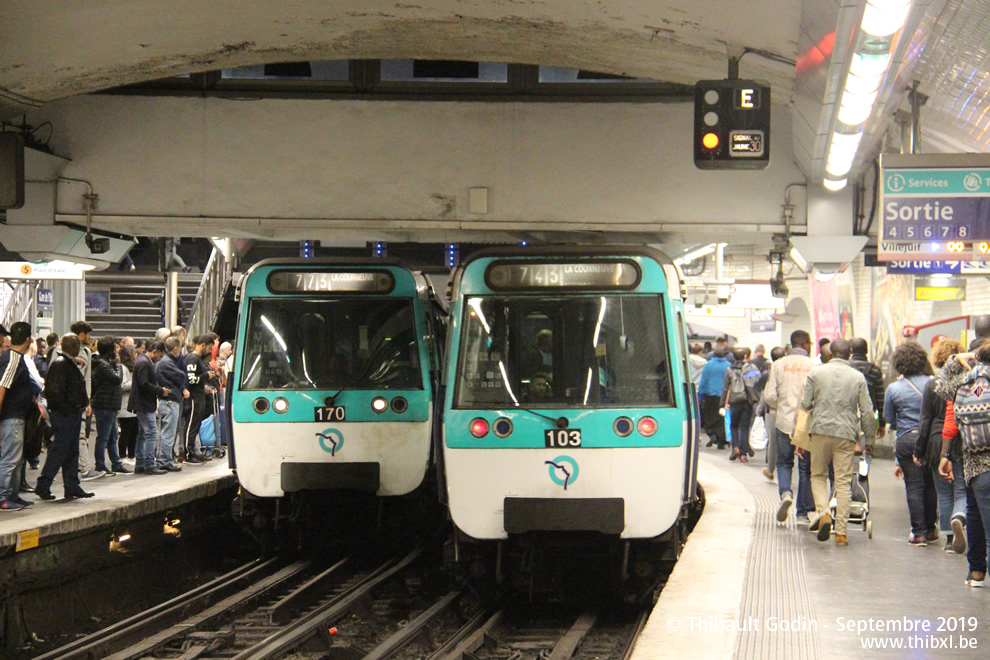 Métro 170 et 103 sur la ligne 7 (RATP) à Gare de l'Est (Paris)