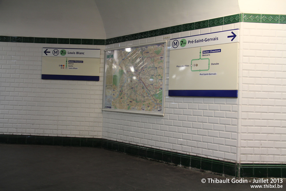 Station Buttes Chaumont sur la ligne 7 bis (RATP) à Paris