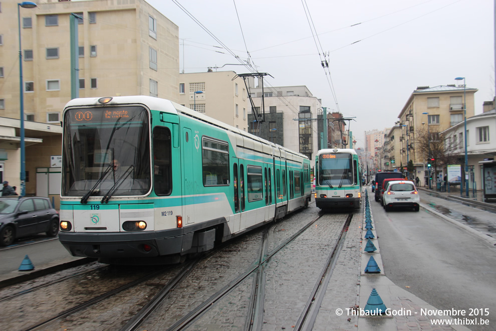 Tram 119 sur la ligne T1 (RATP) à Noisy-le-Sec