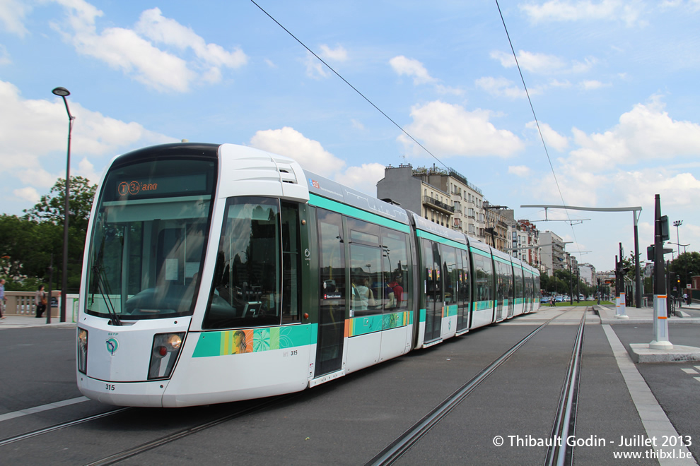 Tram 315 sur la ligne T3a (RATP) à Porte de Charenton (Paris)